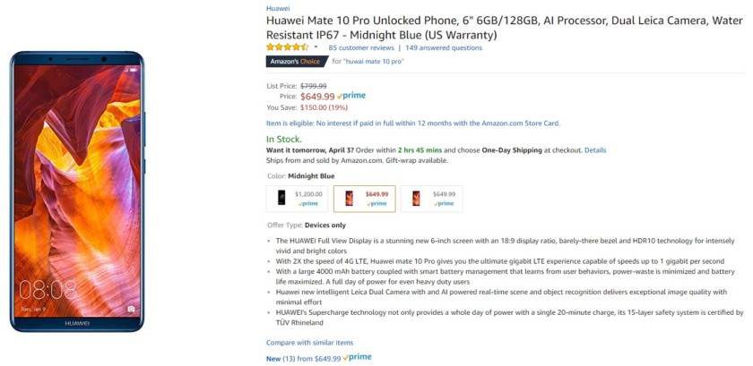 huawei mate 10 pro deal