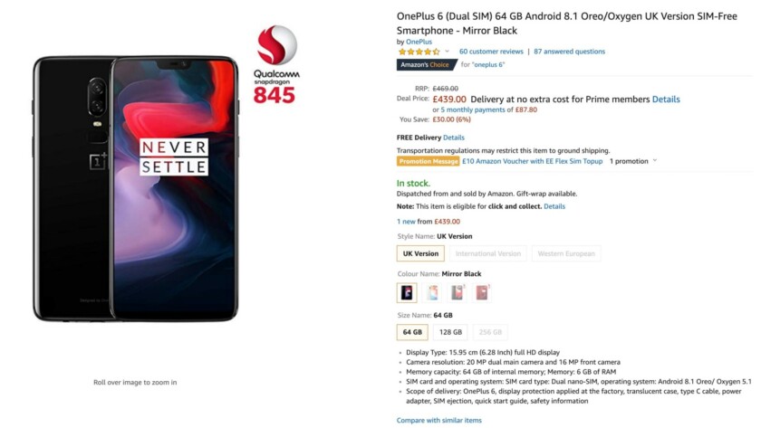 OnePlus 6 Amazon UK deal