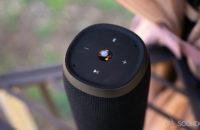 Pictured is the Google Assistant button on the JBL Link 20.