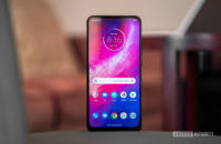 Motorola Moto One screen upright on chair