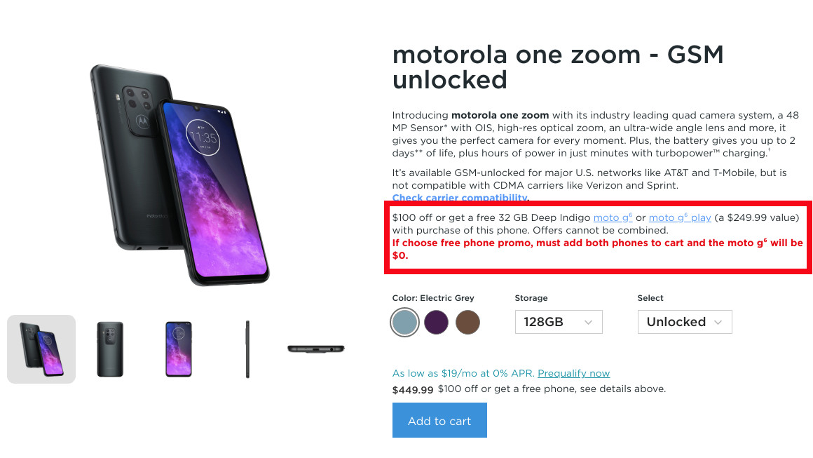 Motorola One Zoom sale page Motorola One Zoom sale page