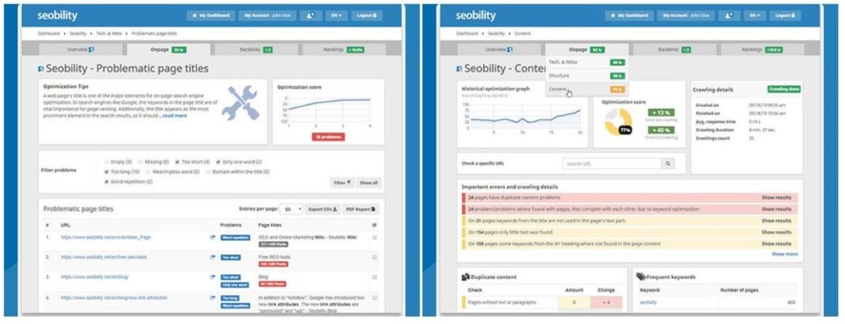 Seobility User Interface