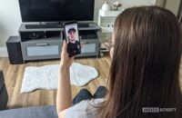 Woman using hangouts video call