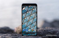Google Pixel 4 XL home screen standing on rock 15